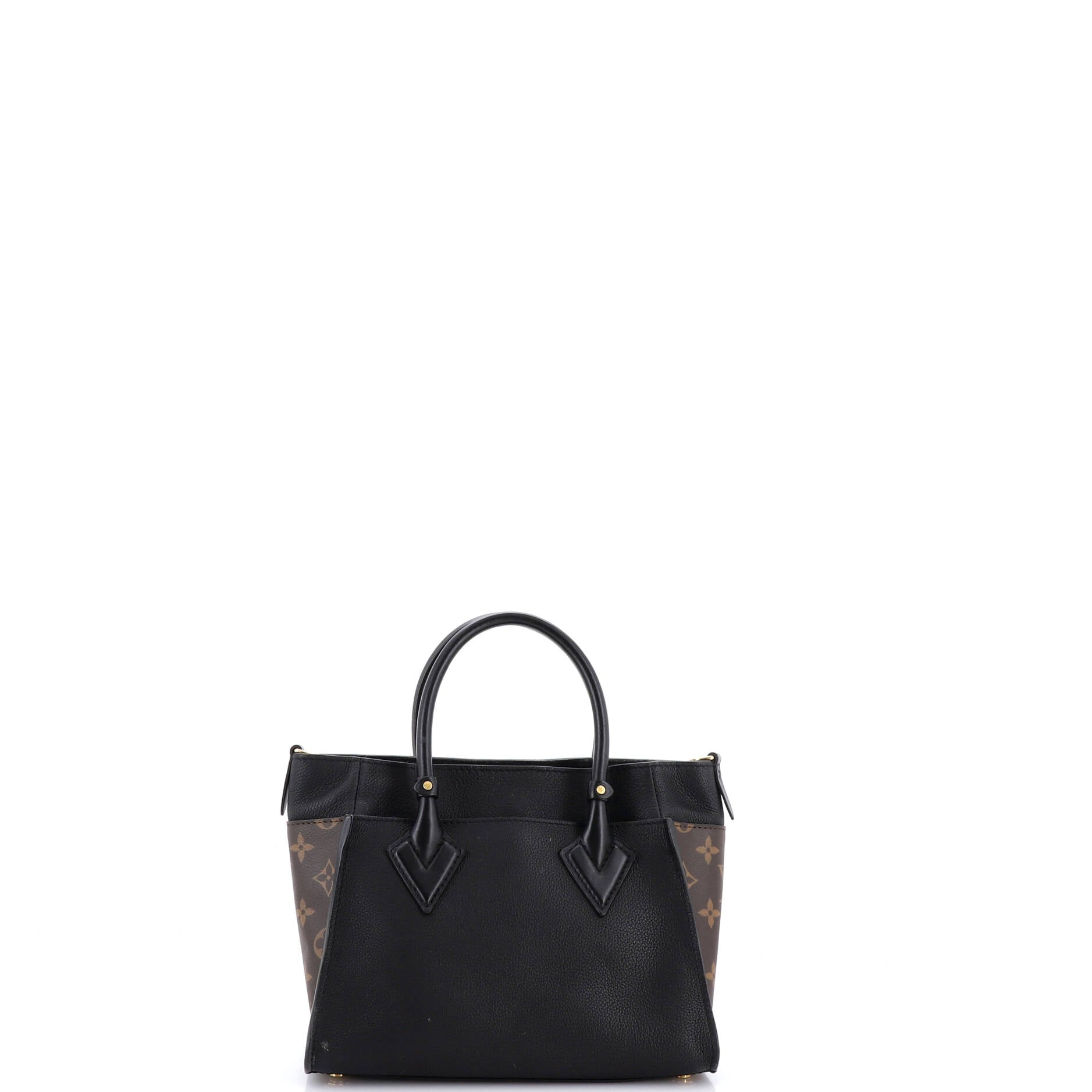 On My Side Tote Leather with Monogram Canvas PM
