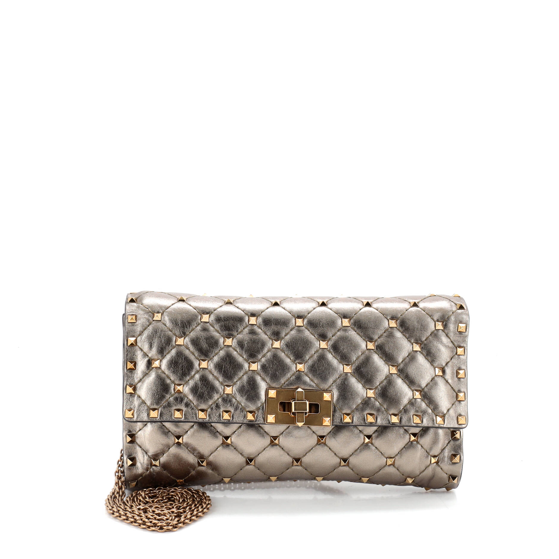Rockstud Spike Wallet on Chain Quilted Leather Small