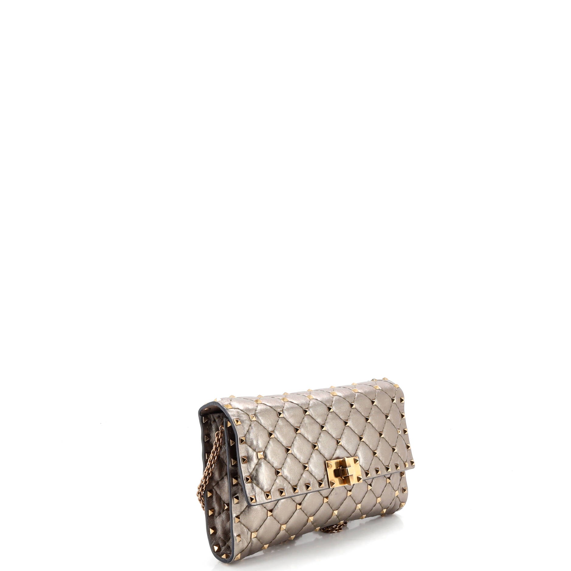 Rockstud Spike Wallet on Chain Quilted Leather Small