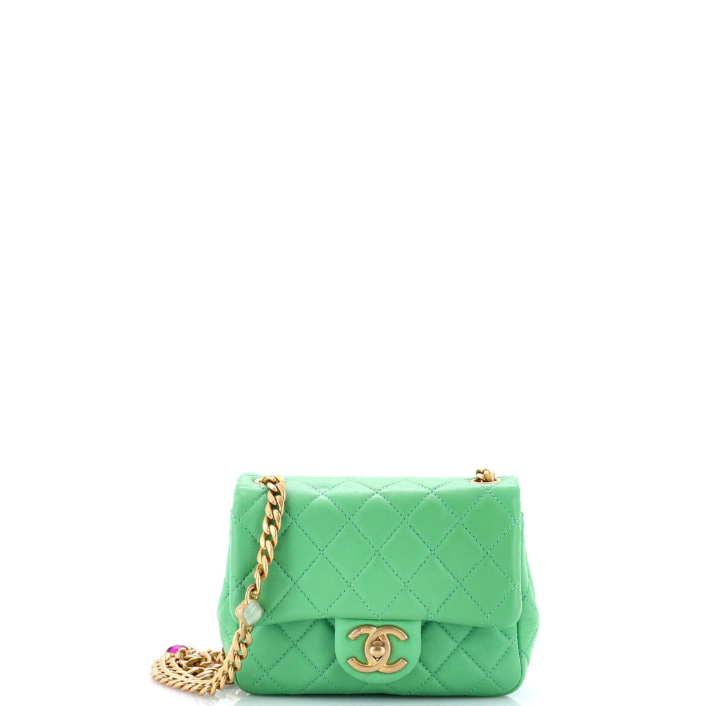 Pearl Samba Resin Chain Square Flap Bag Quilted Lambskin Mini