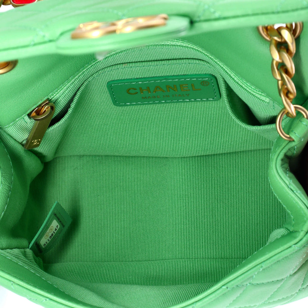 Pearl Samba Resin Chain Square Flap Bag Quilted Lambskin Mini