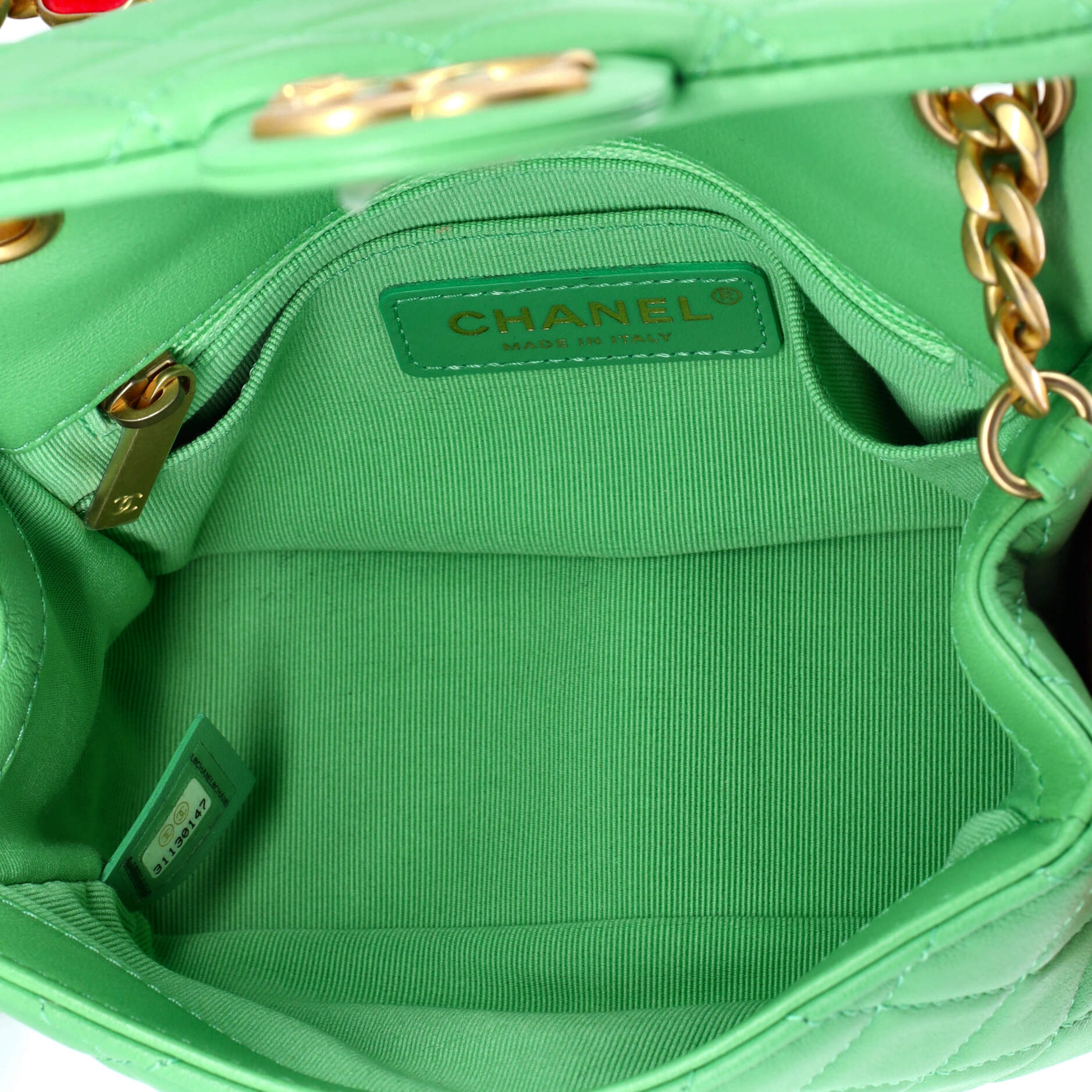 Pearl Samba Resin Chain Square Flap Bag Quilted Lambskin Mini
