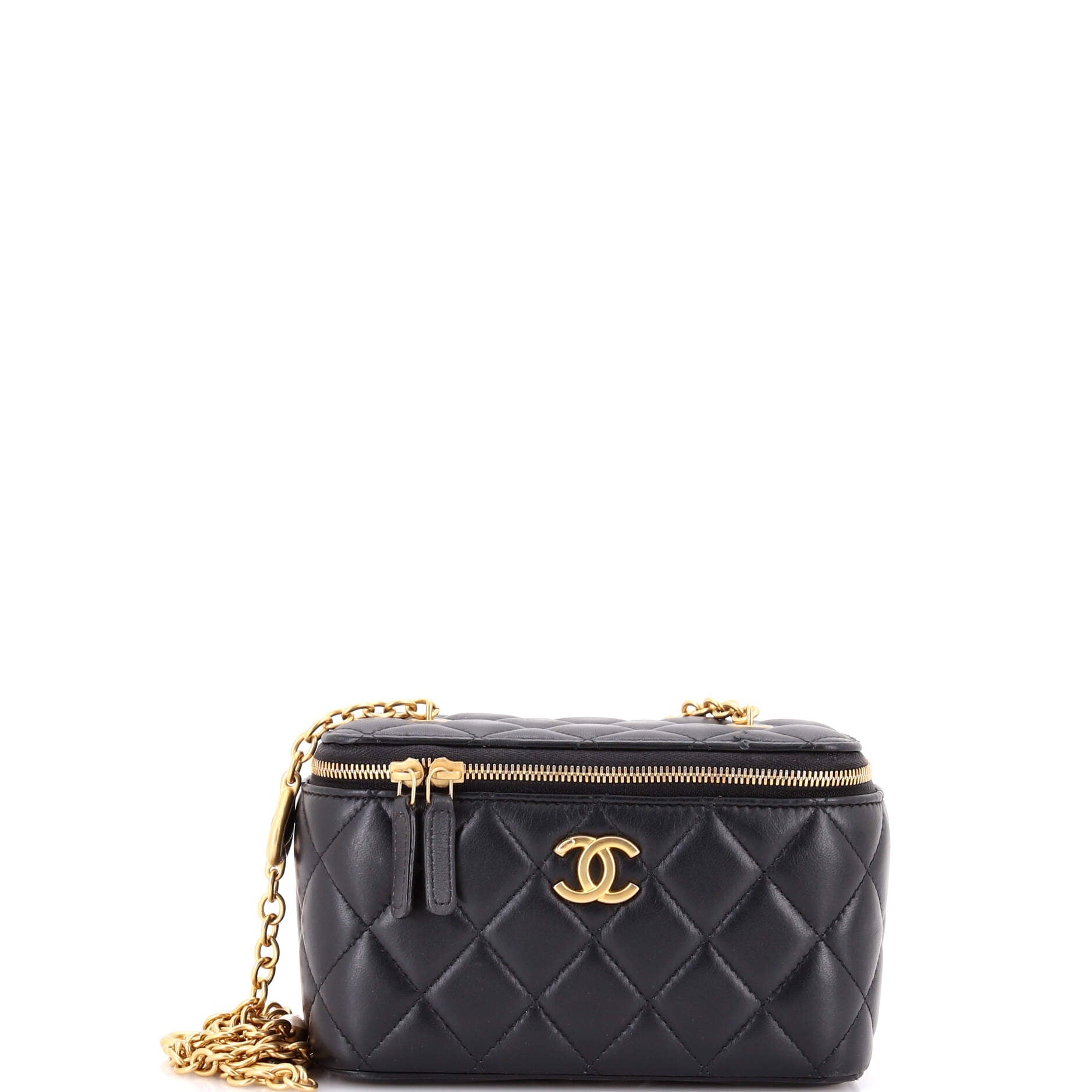 Classic Vanity Case with Resin Pearl Chain Quilted Lambskin Small