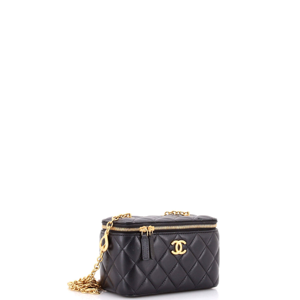 Classic Vanity Case with Resin Pearl Chain Quilted Lambskin Small