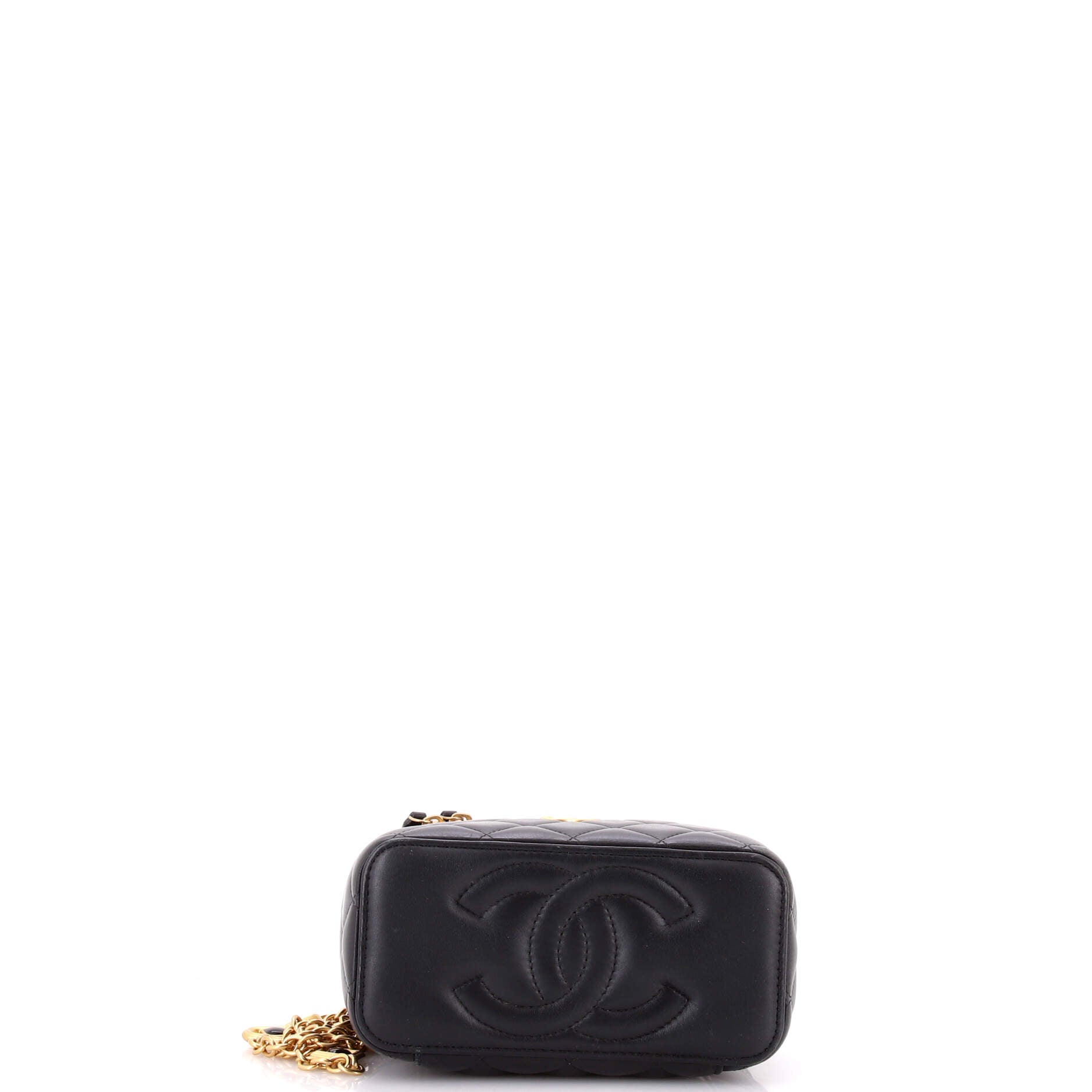 Classic Vanity Case with Resin Pearl Chain Quilted Lambskin Small