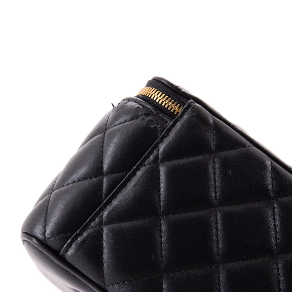 Classic Vanity Case with Resin Pearl Chain Quilted Lambskin Small