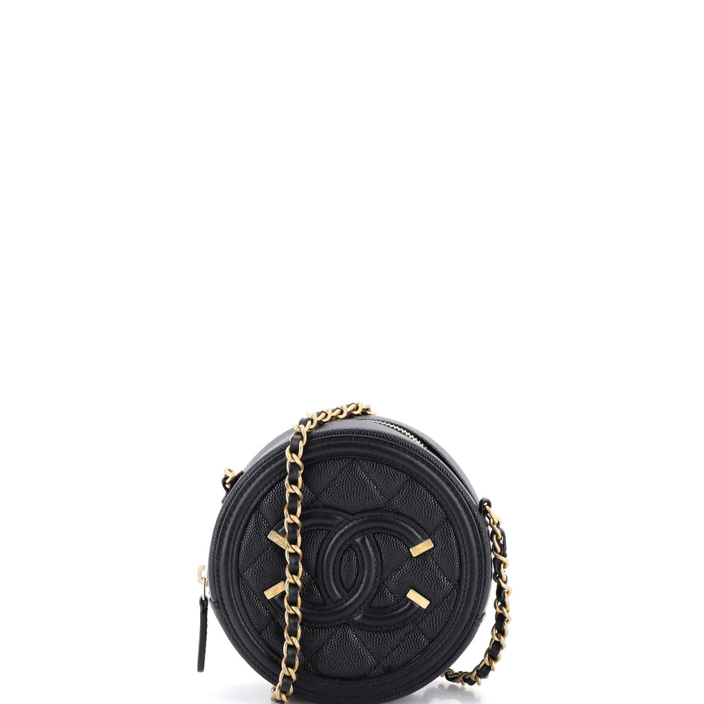 Filigree Round Clutch with Chain Quilted Caviar Mini