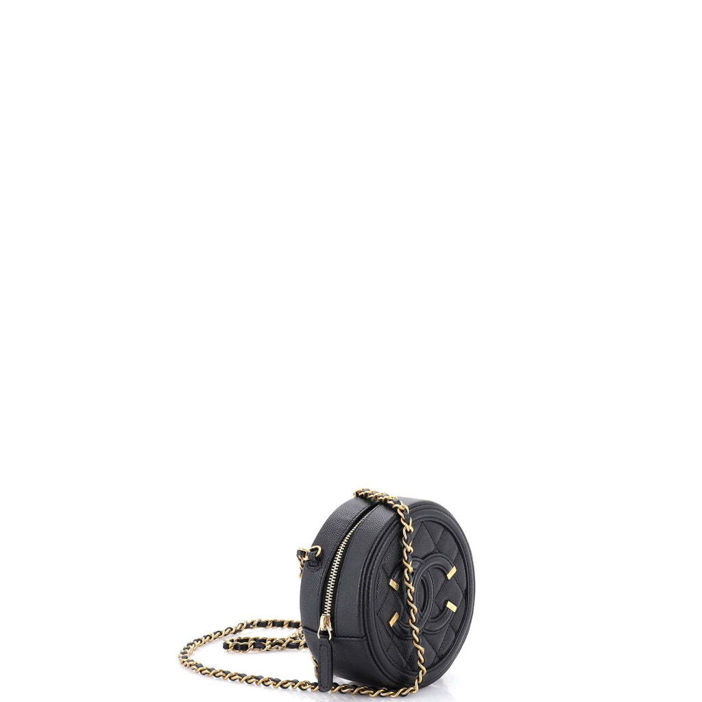 Filigree Round Clutch with Chain Quilted Caviar Mini