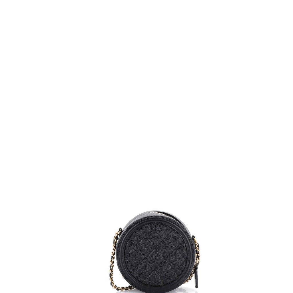 Filigree Round Clutch with Chain Quilted Caviar Mini