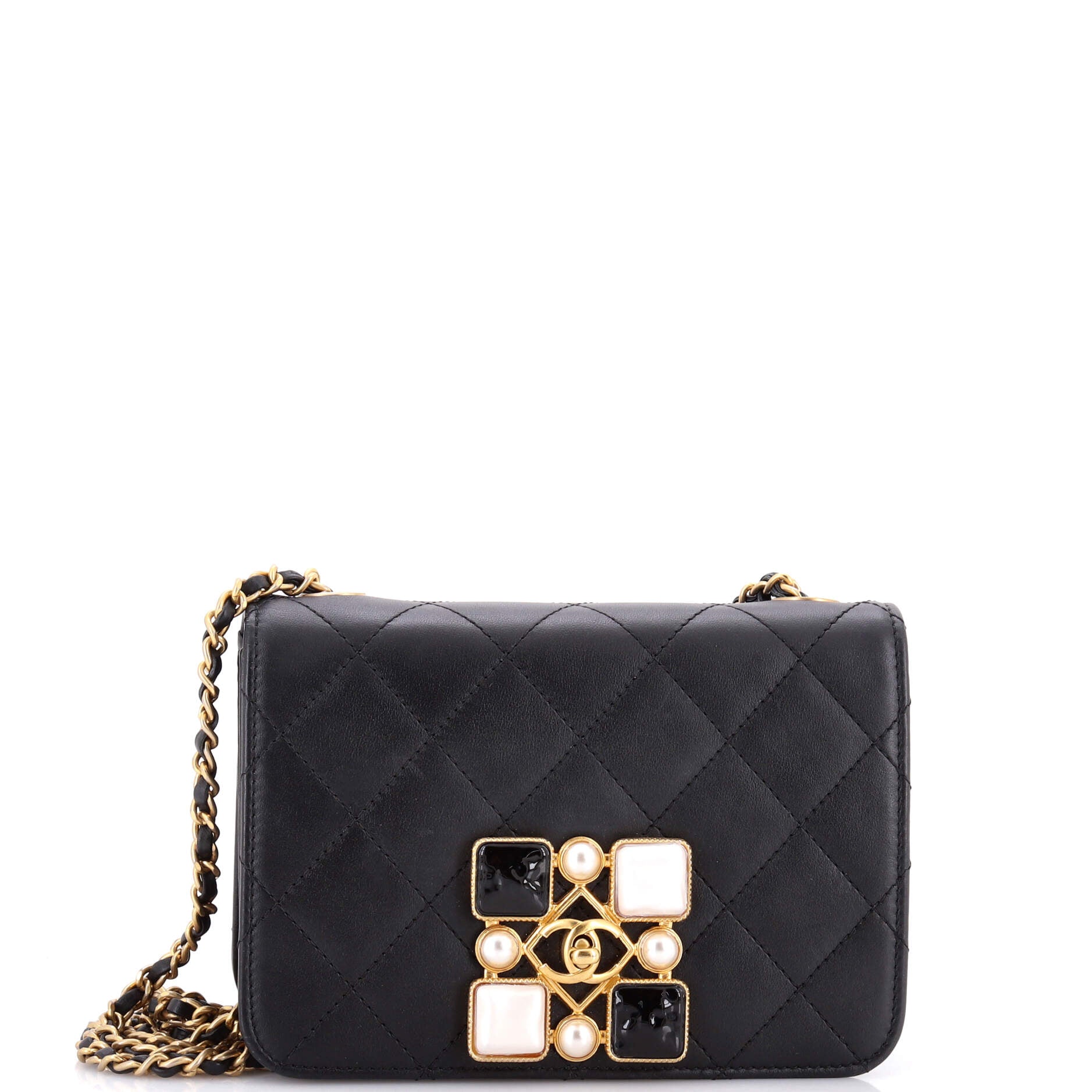 Resin and Pearl CC Full Flap Bag Quilted Calfskin Small