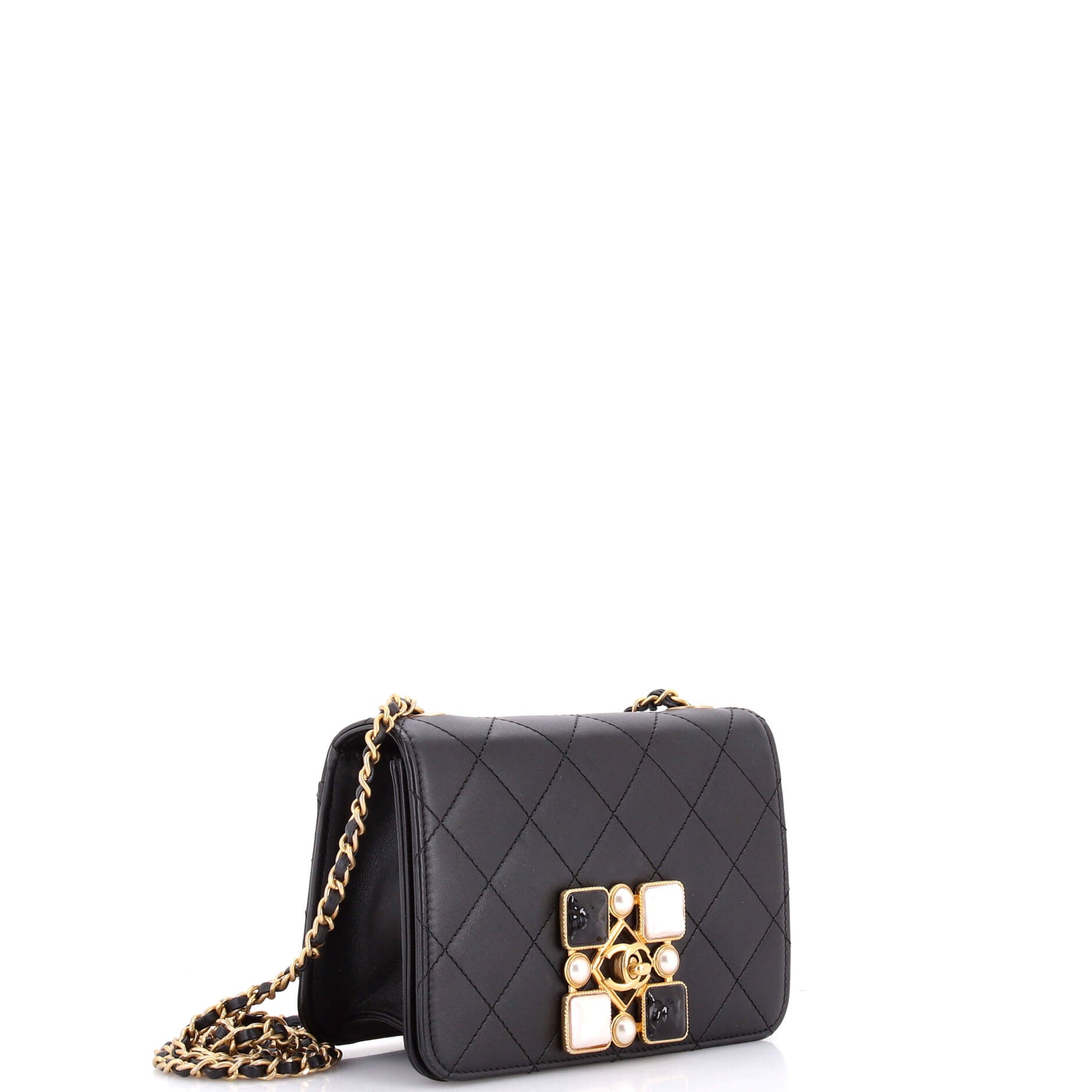 Resin and Pearl CC Full Flap Bag Quilted Calfskin Small
