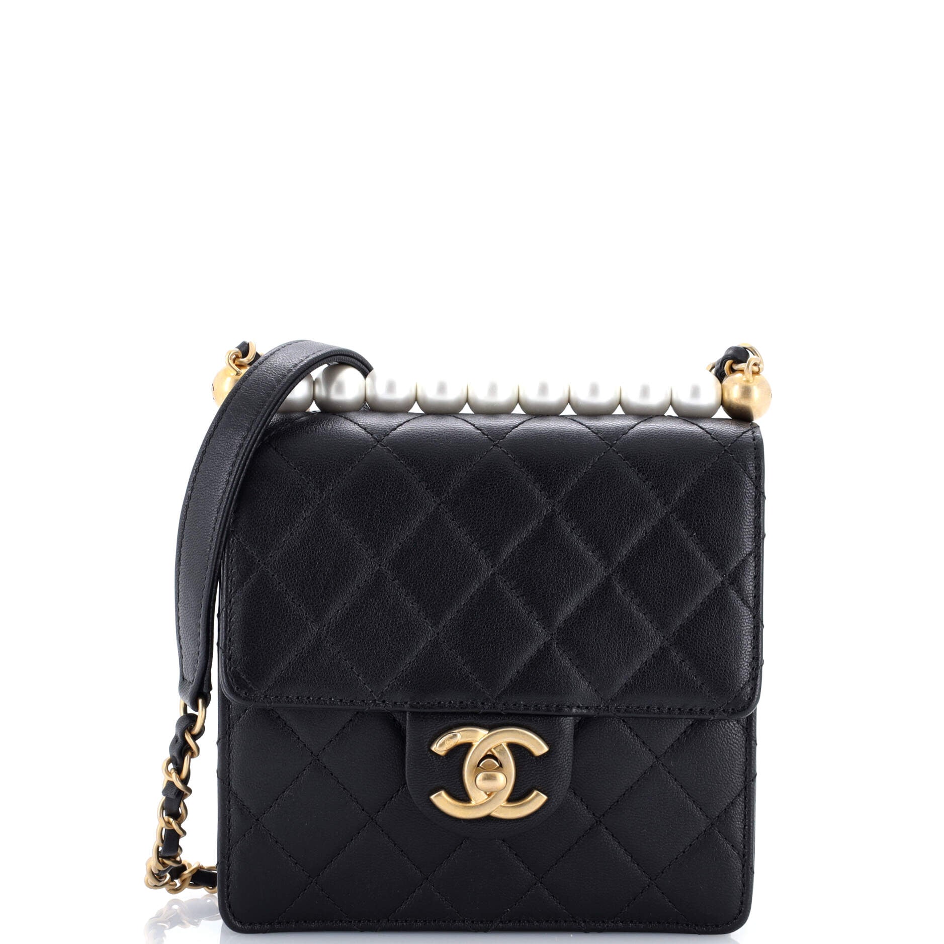 Chic Pearls Flap Bag Quilted Goatskin Mini