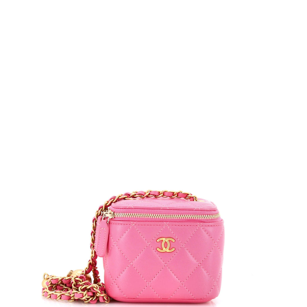 Pearl Crush Vanity Case with Chain Quilted Lambskin Mini