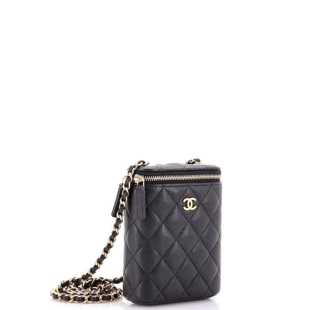 Vertical Classic Vanity Case with Chain Quilted Caviar Small
