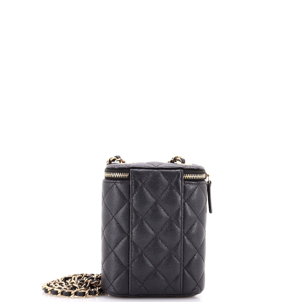 Vertical Classic Vanity Case with Chain Quilted Caviar Small