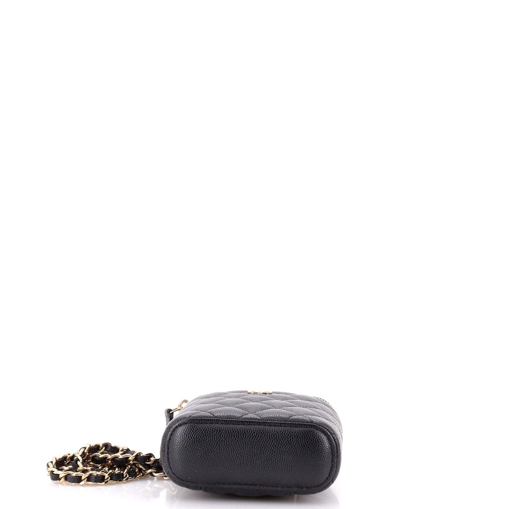 Vertical Classic Vanity Case with Chain Quilted Caviar Small