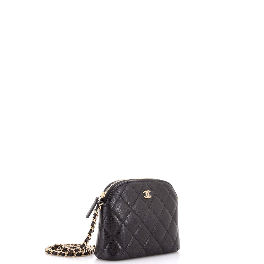 CC Dome Zip Clutch with Chain Quilted Caviar Mini
