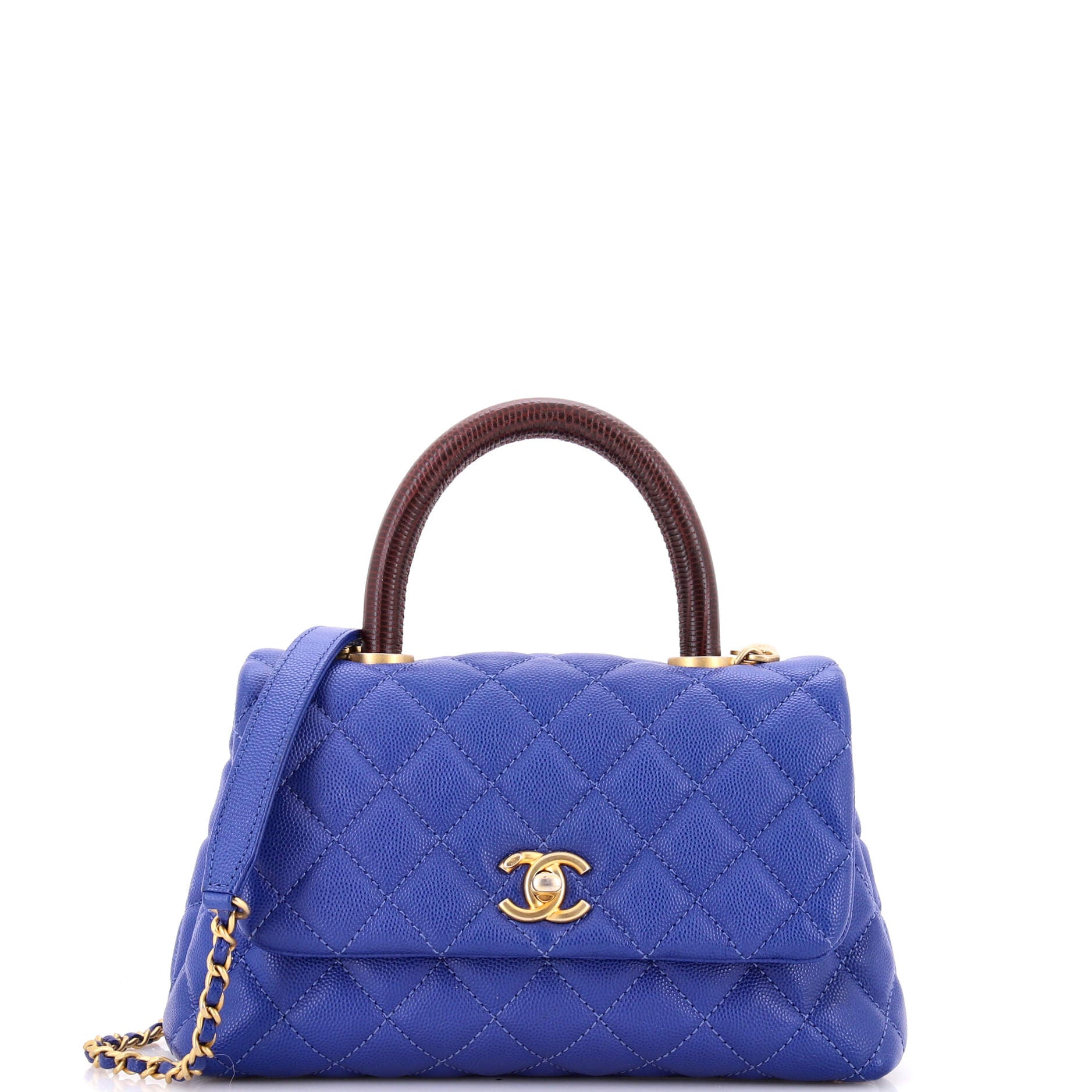 Coco Top Handle Bag Quilted Caviar with Lizard Mini