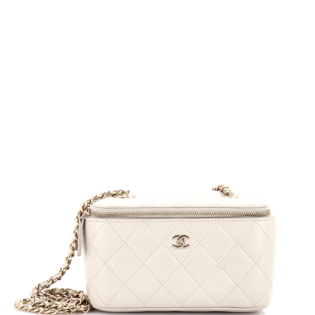 Classic Vanity Case with Chain Quilted Caviar Small