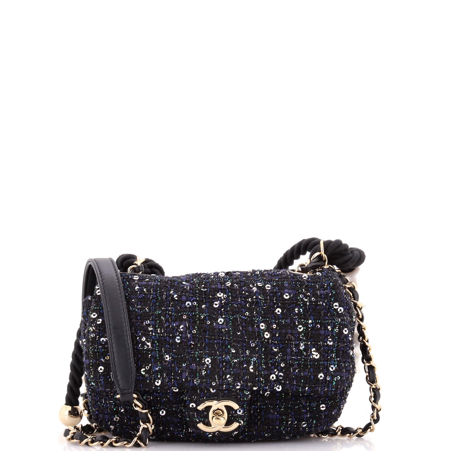 Pearl Handle Flap Bag Quilted Tweed Mini