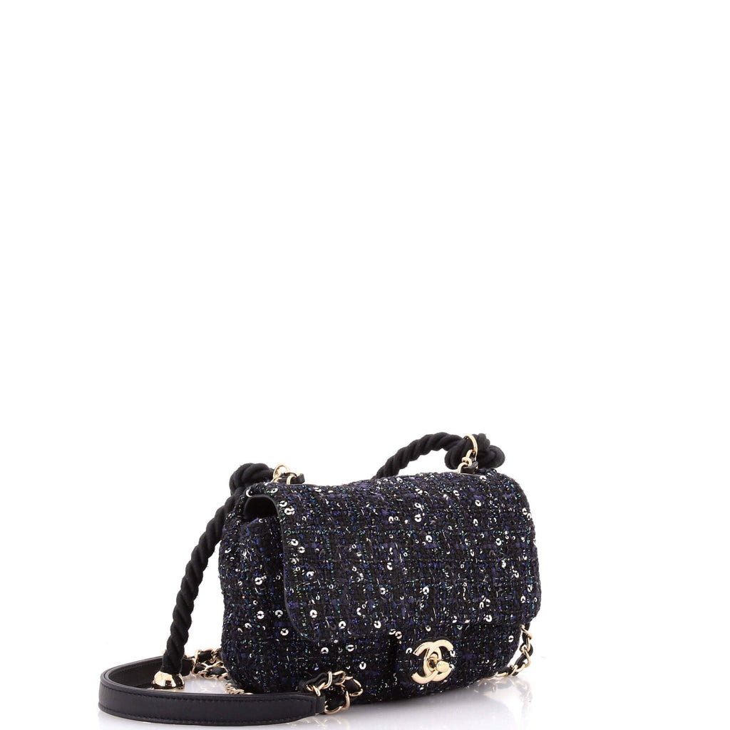 Pearl Handle Flap Bag Quilted Tweed Mini