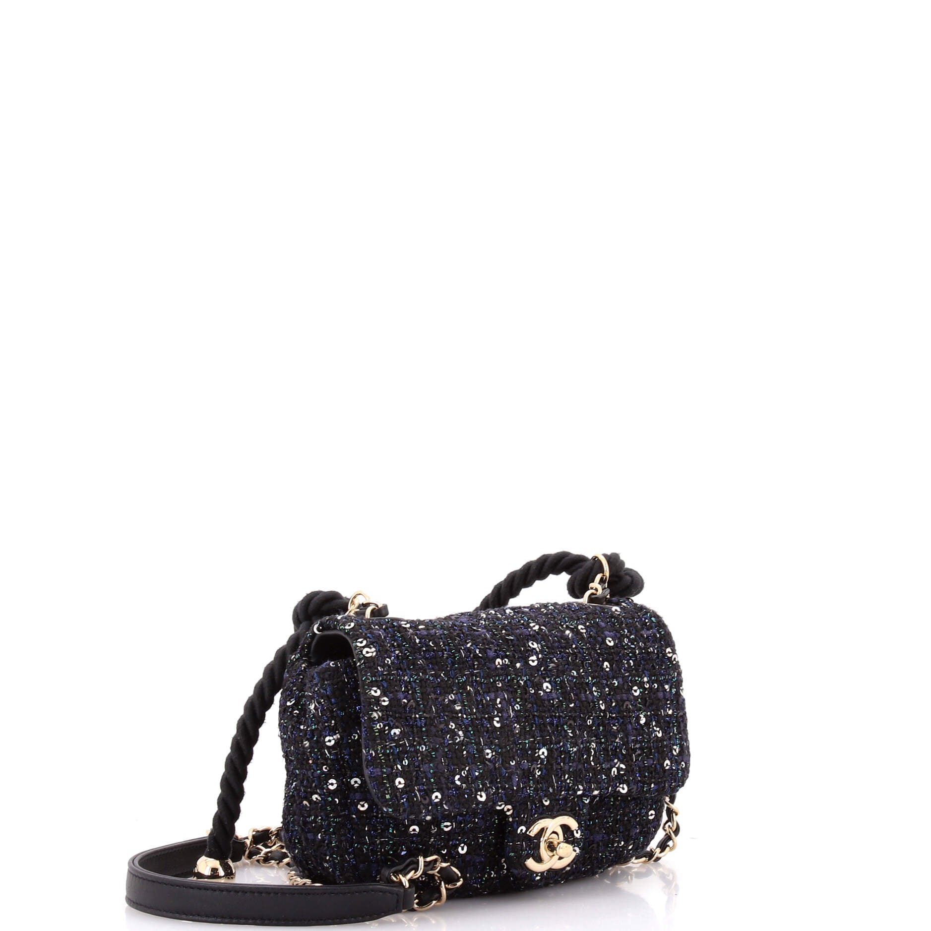 Pearl Handle Flap Bag Quilted Tweed Mini