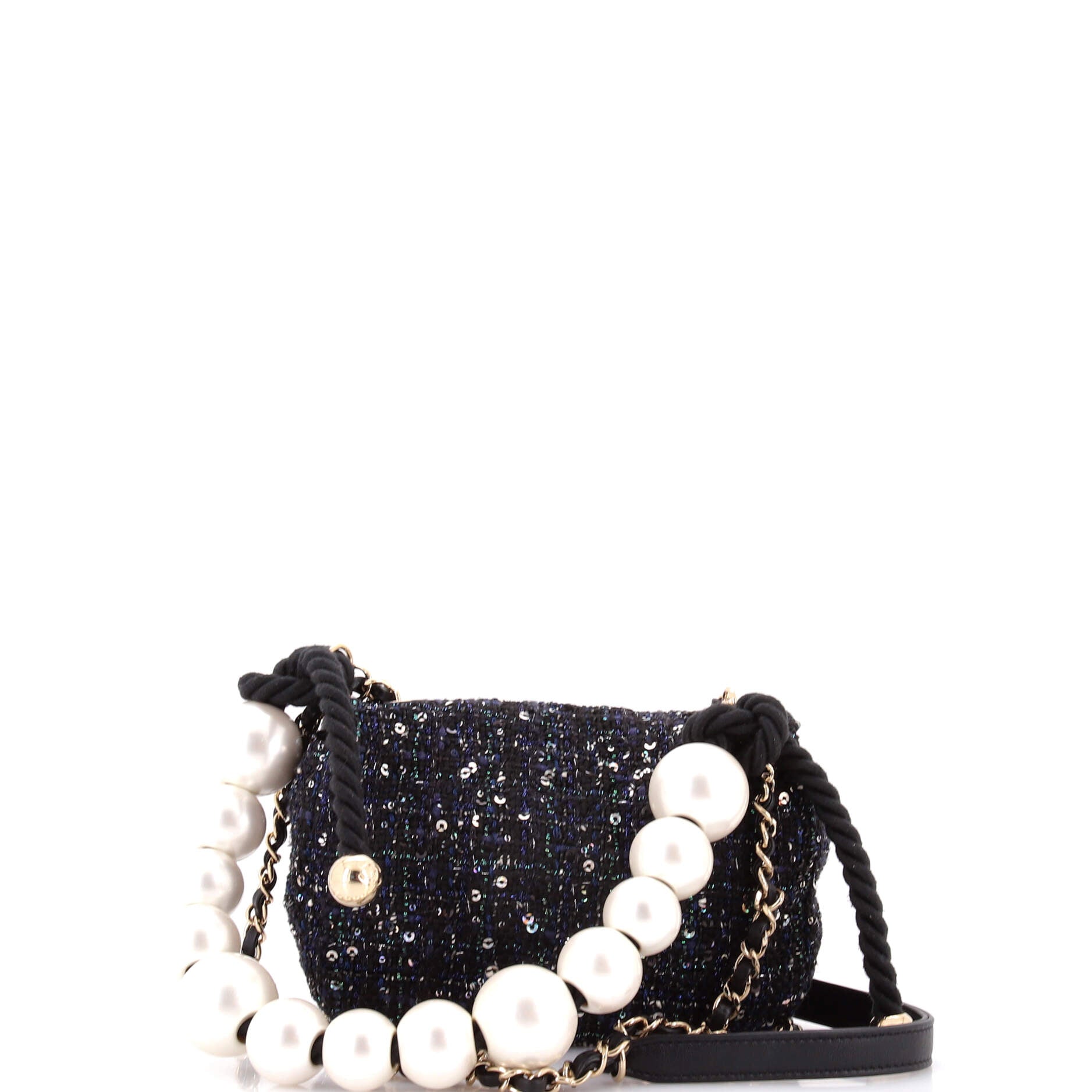 Pearl Handle Flap Bag Quilted Tweed Mini
