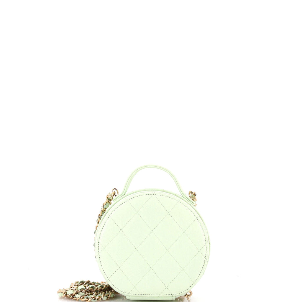 Handle with Care Round Vanity Case with Chain Quilted Caviar Small