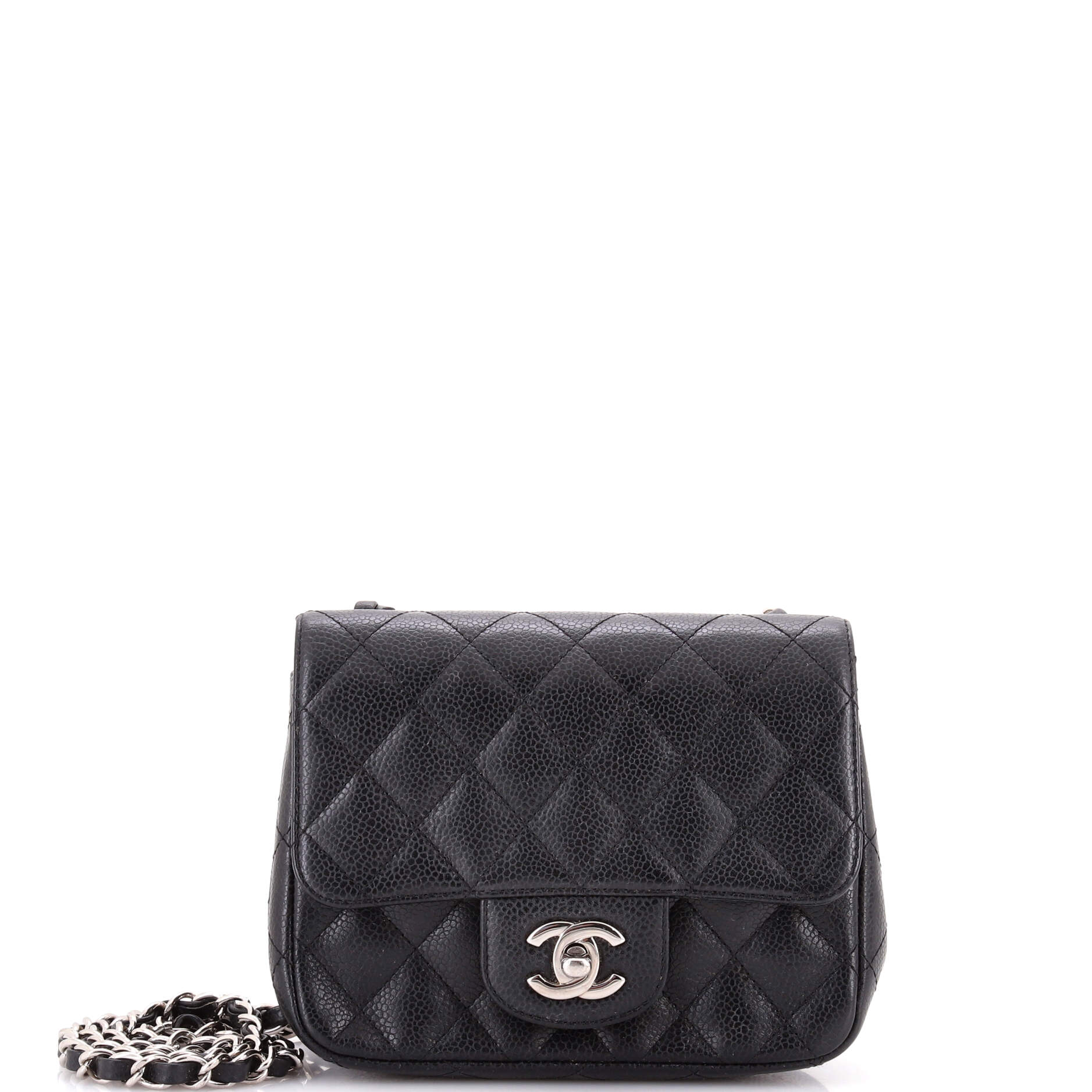 Square Classic Single Flap Bag Quilted Caviar Mini