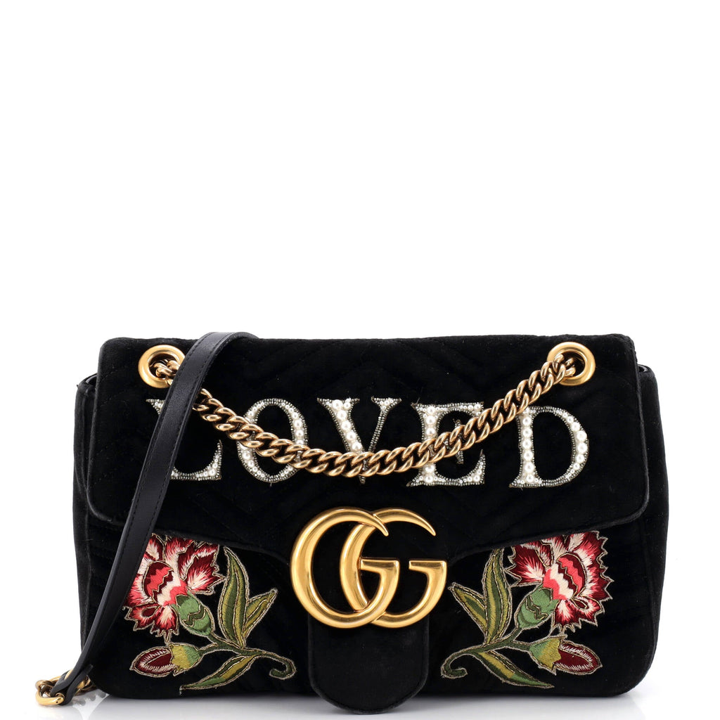 GG Marmont Flap Bag Embroidered Matelasse Velvet Medium