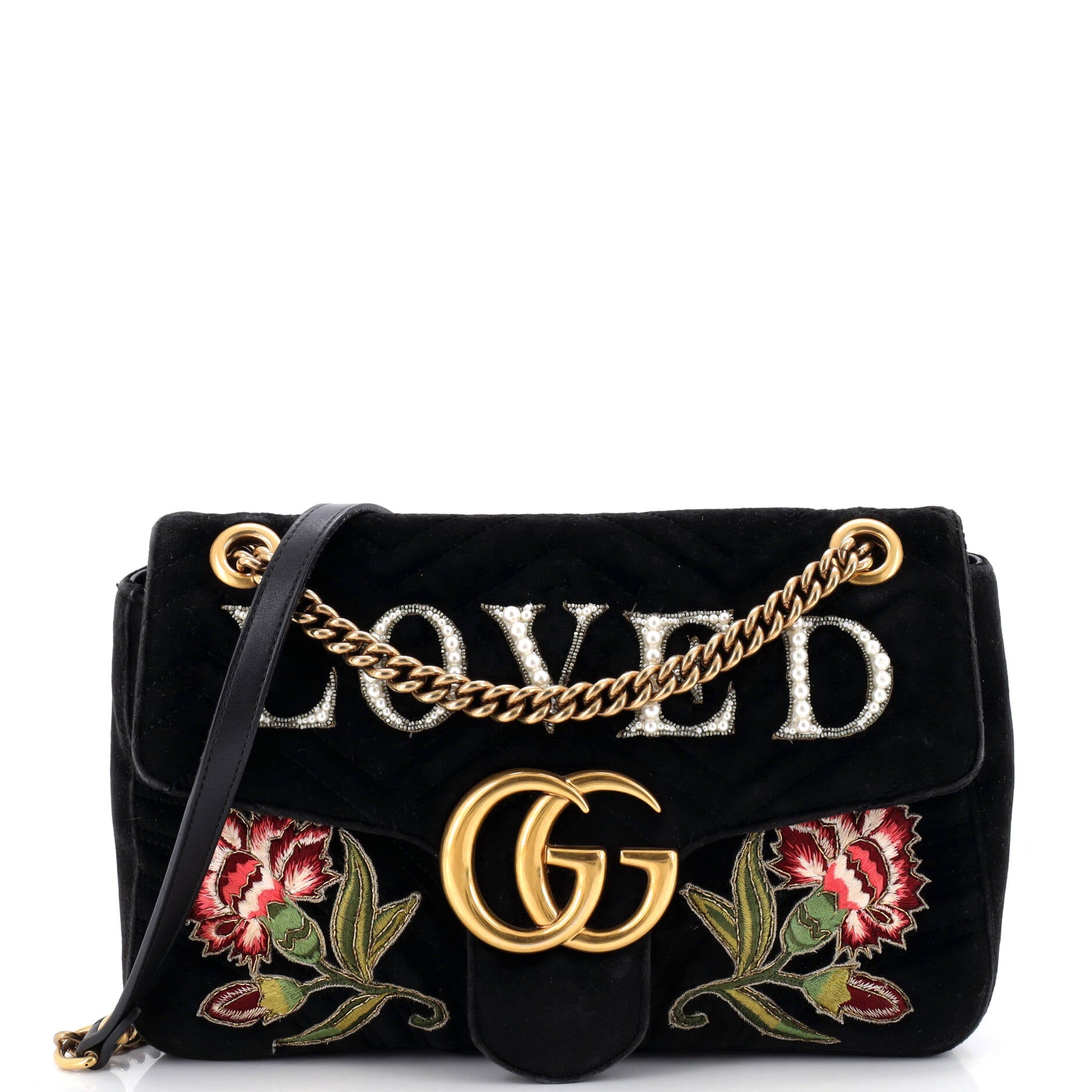 GG Marmont Flap Bag Embroidered Matelasse Velvet Medium