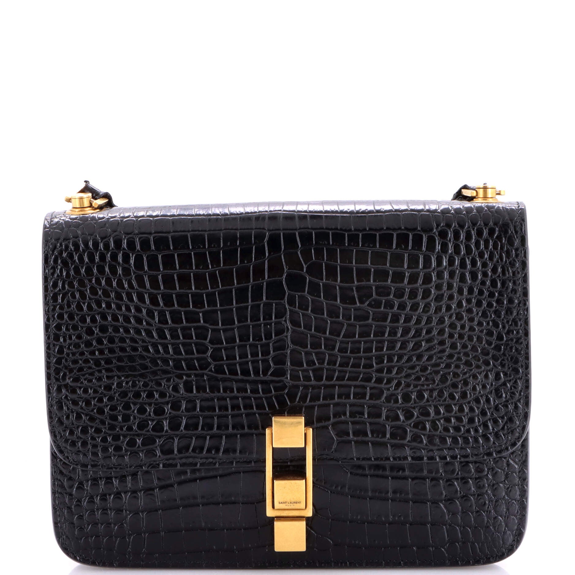 Carre Satchel Crocodile Embossed Leather Medium