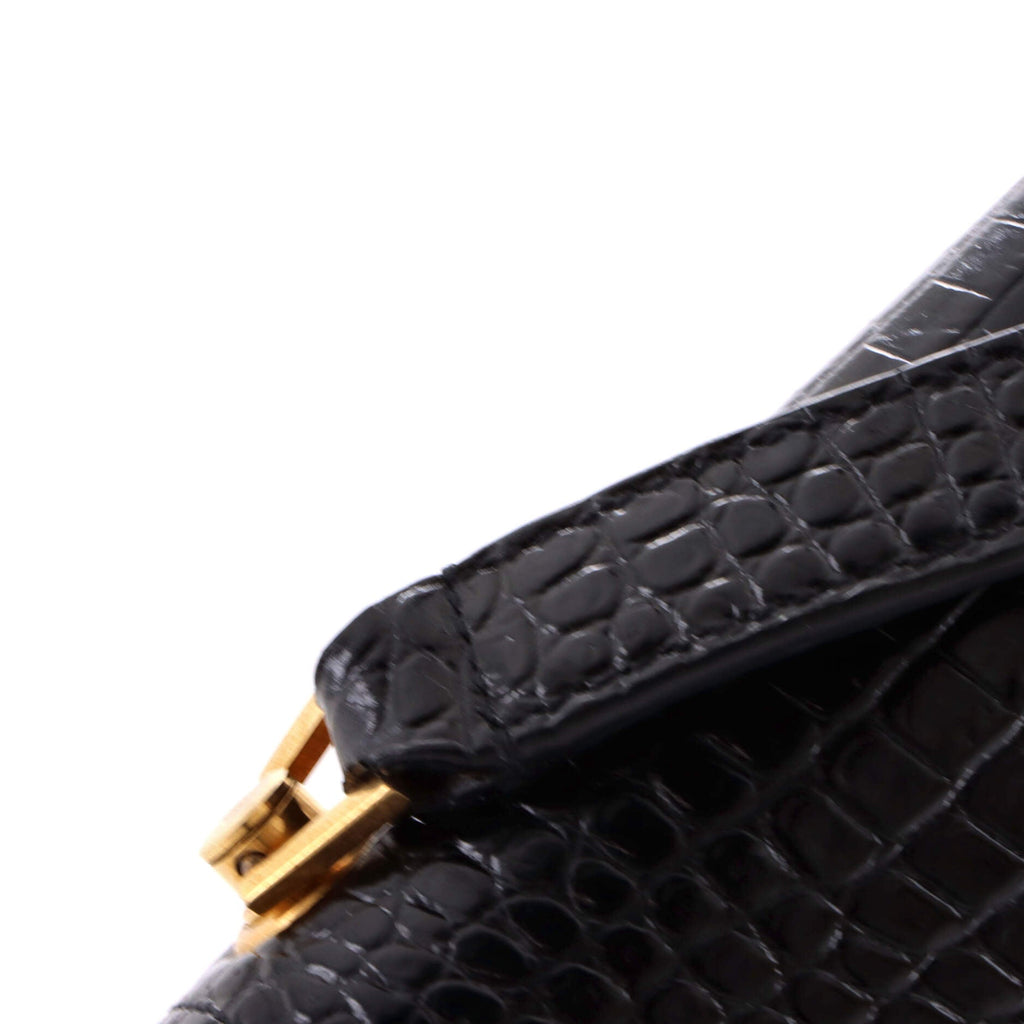 Carre Satchel Crocodile Embossed Leather Medium