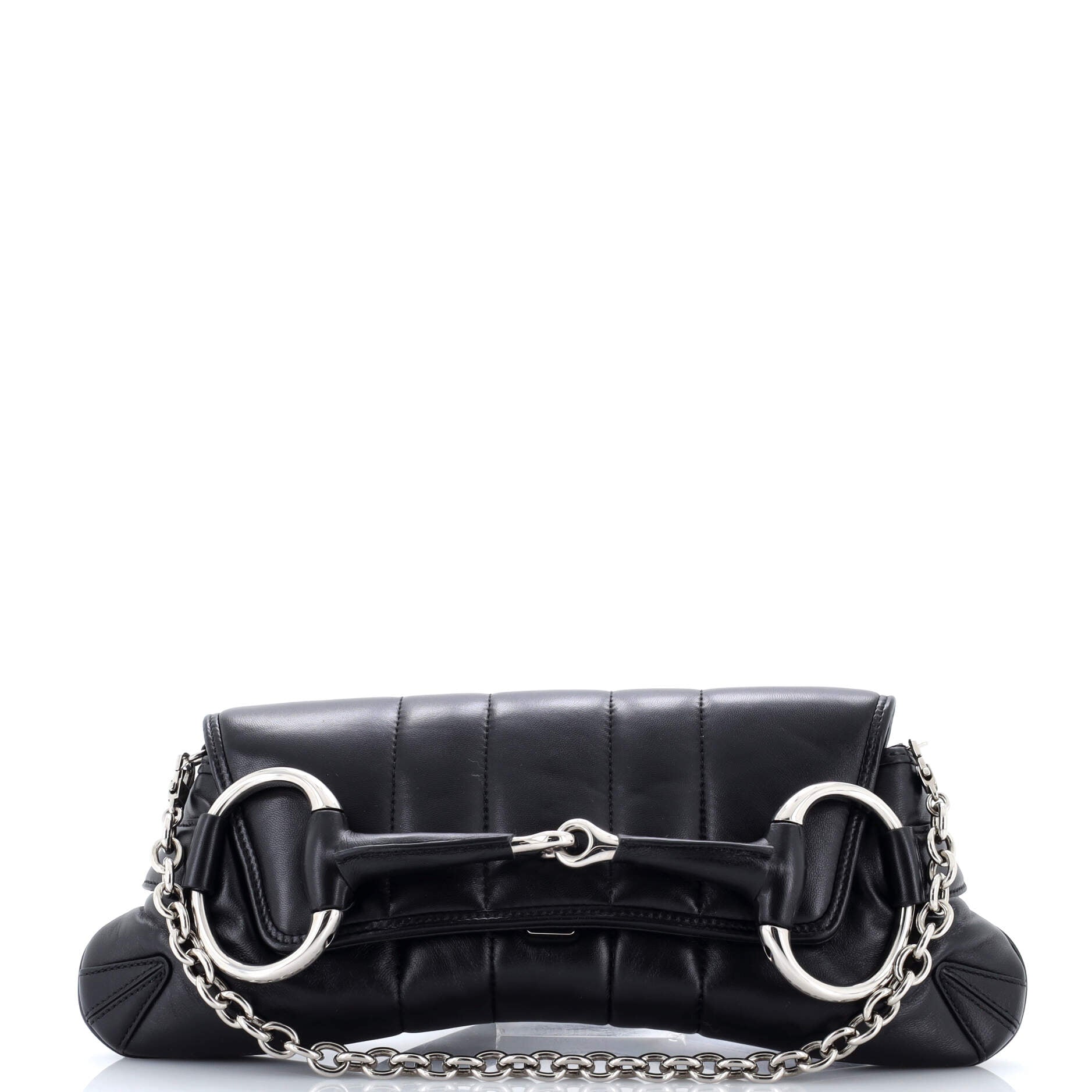 Horsebit Chain Shoulder Bag Vertical Quilted Leather Large