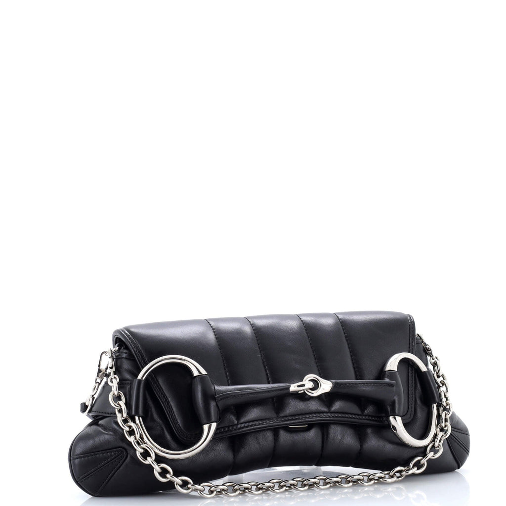 Horsebit Chain Shoulder Bag Vertical Quilted Leather Large