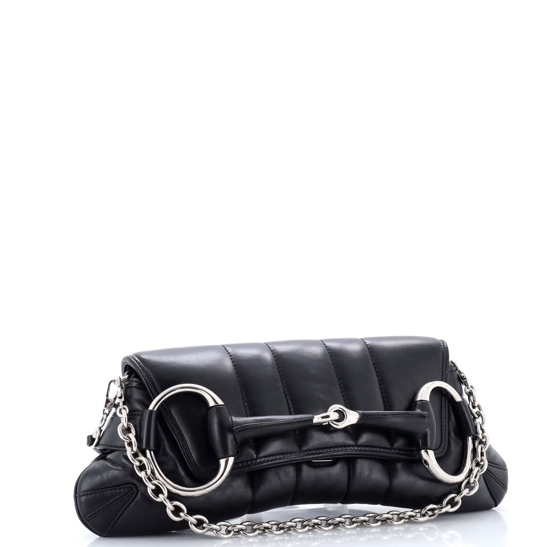 Horsebit Chain Shoulder Bag Vertical Quilted Leather Large