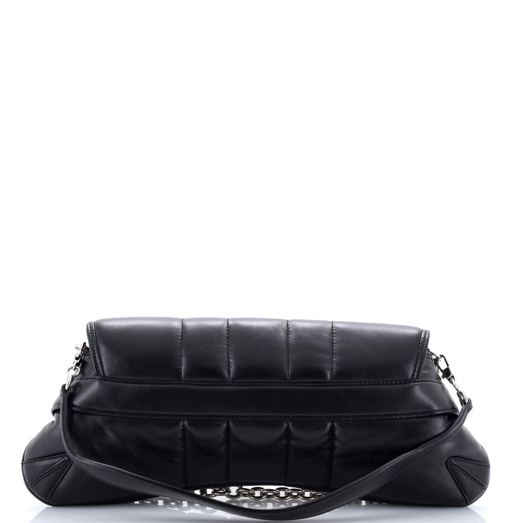 Horsebit Chain Shoulder Bag Vertical Quilted Leather Large