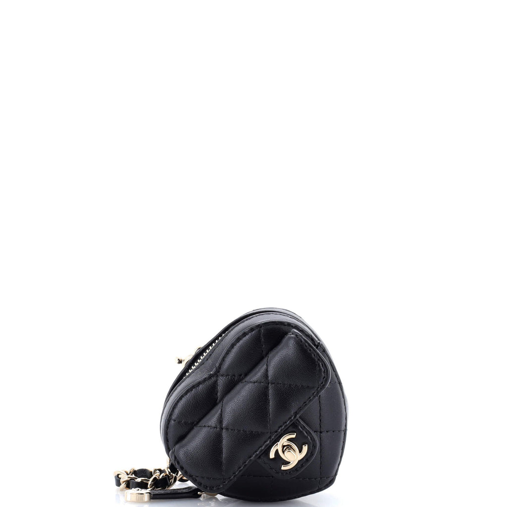 CC in Love Heart Chain Necklace Zip Coin Purse Quilted Lambskin