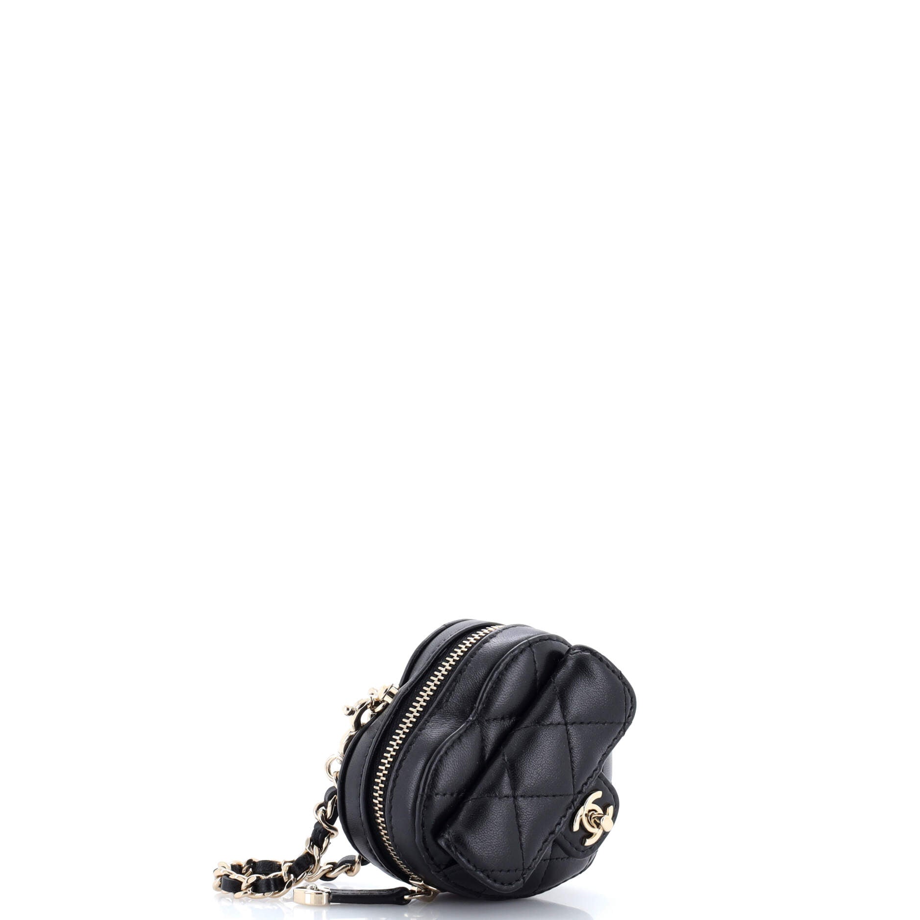 CC in Love Heart Chain Necklace Zip Coin Purse Quilted Lambskin