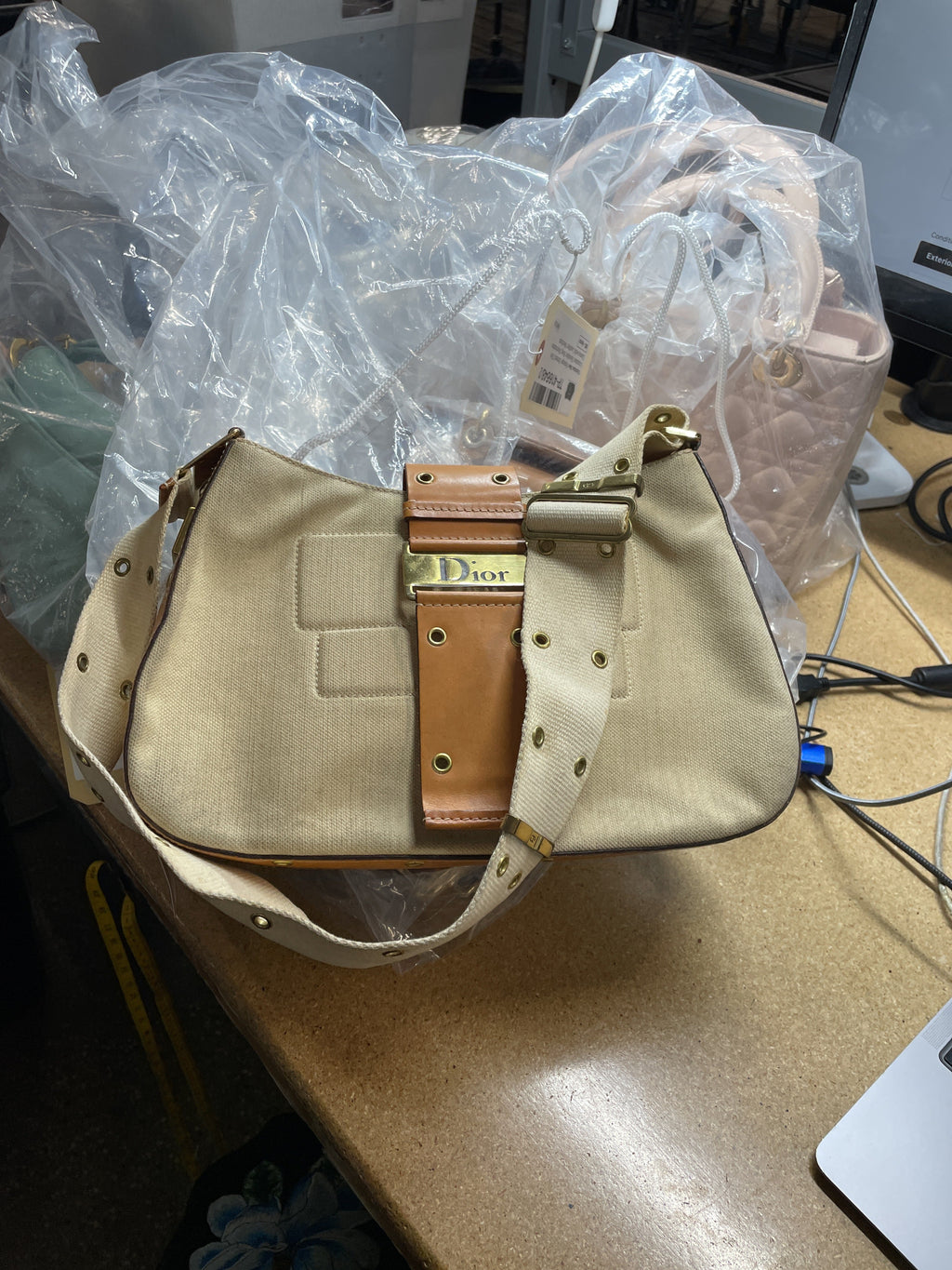 Vintage Street Chic Columbus Shoulder Bag Diorissimo Canvas with Leather Medium