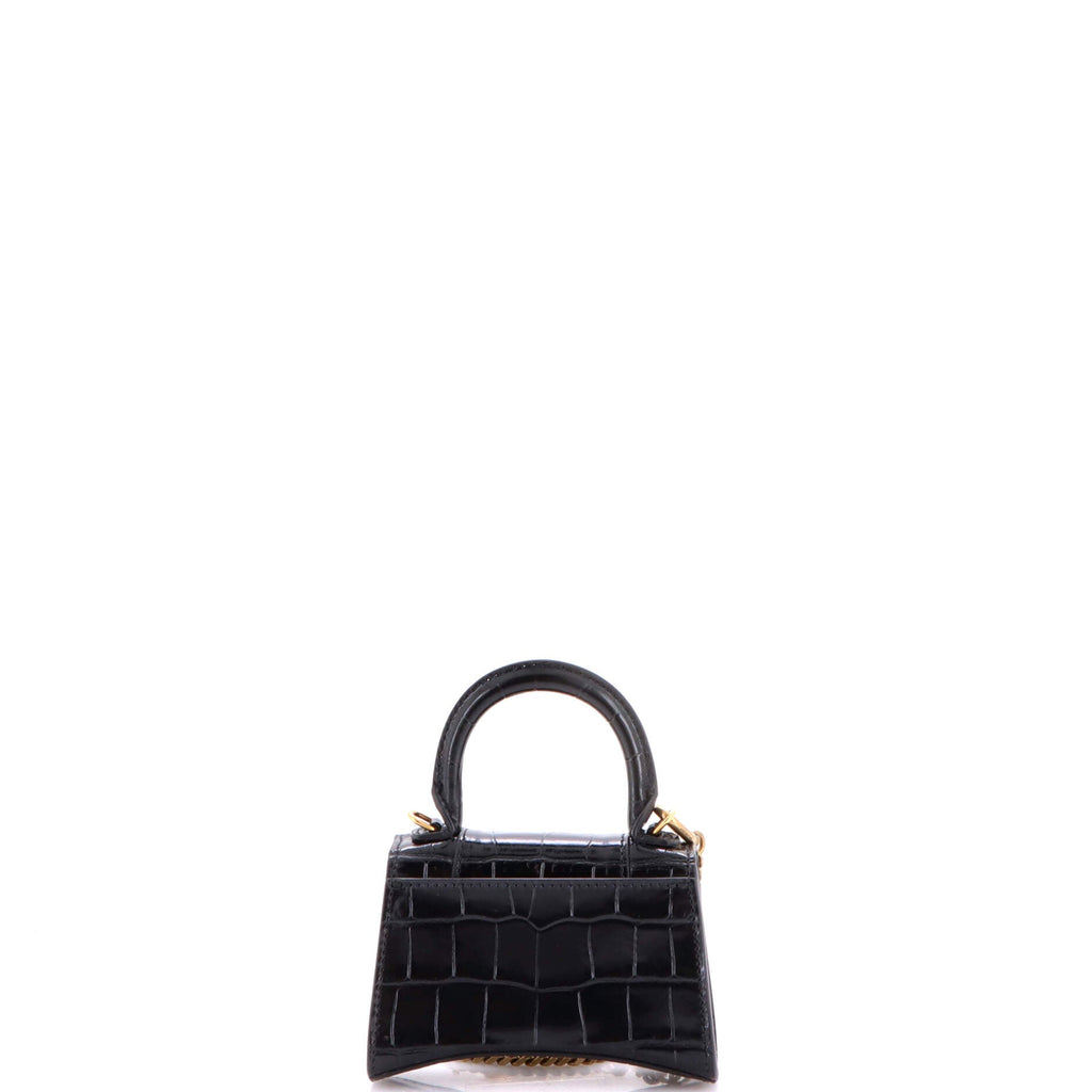 Hourglass Chain Top Handle Bag Crocodile Embossed Leather Mini