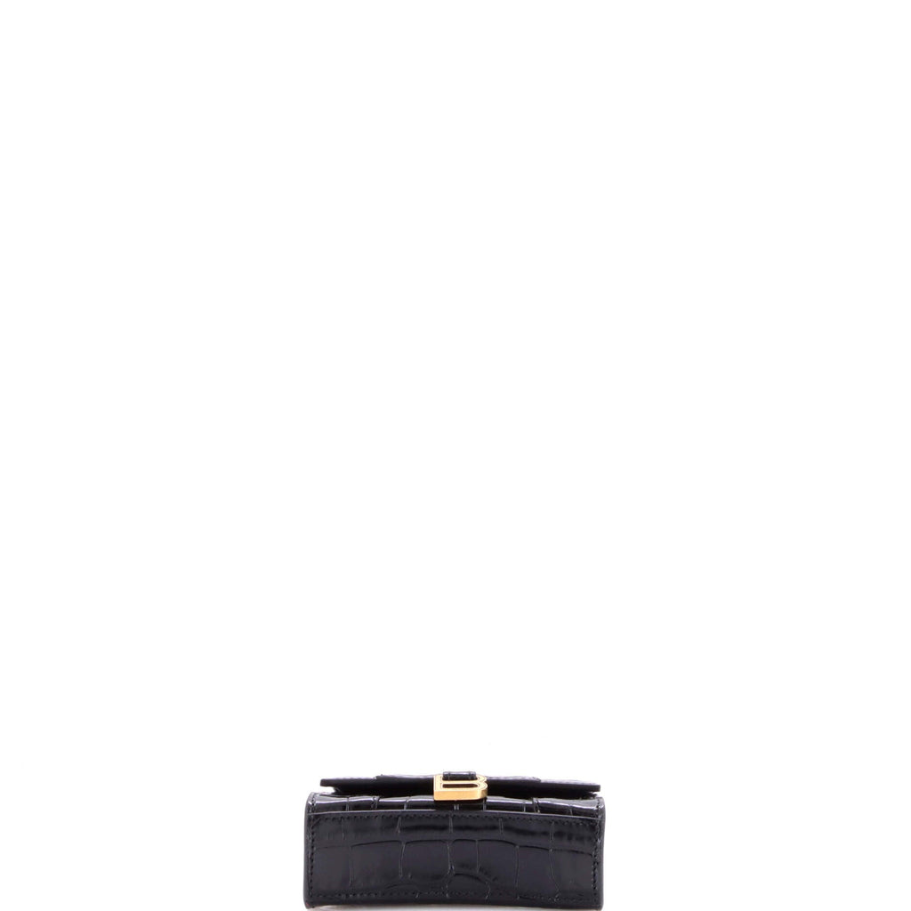 Hourglass Chain Top Handle Bag Crocodile Embossed Leather Mini