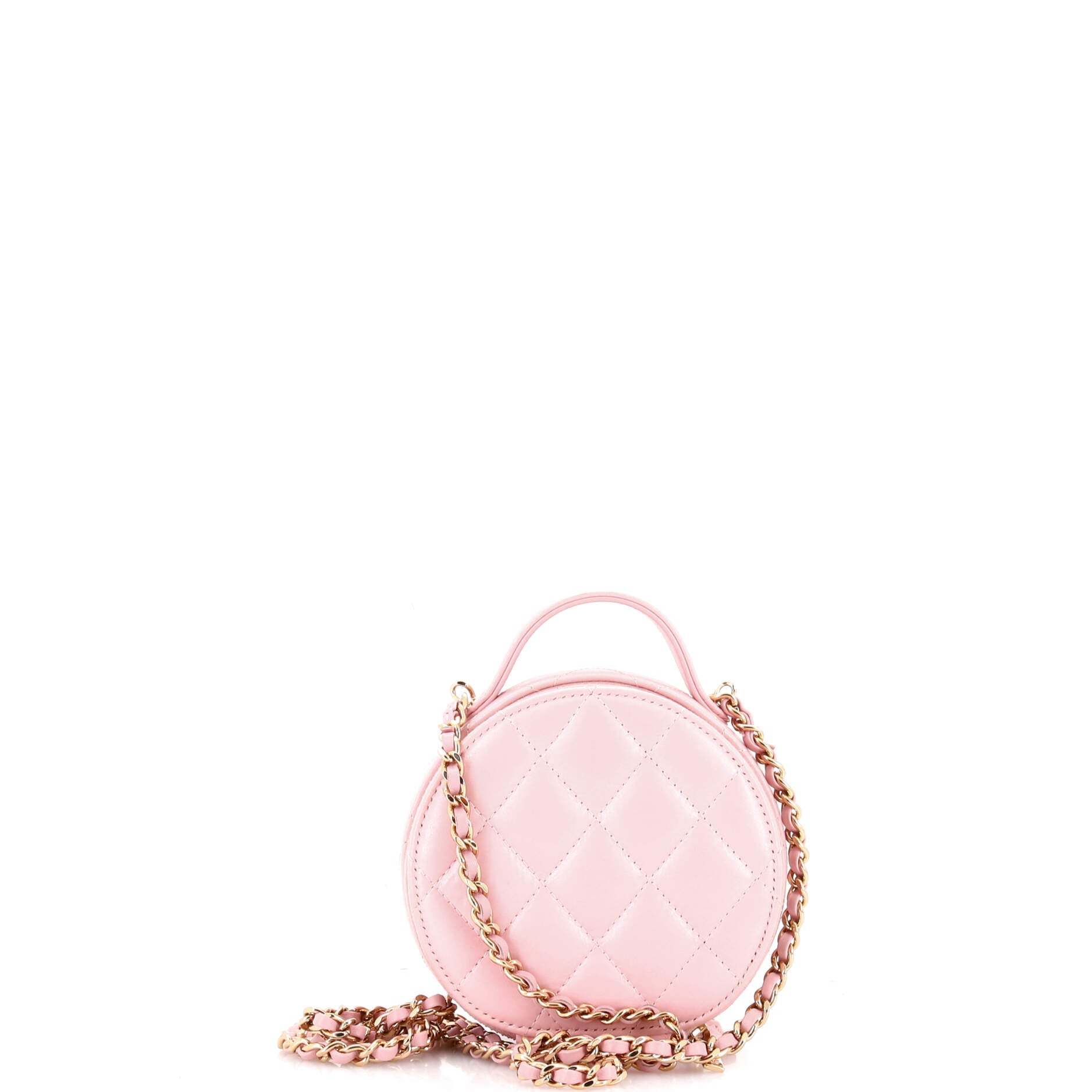 Handle with Care Round Vanity Case with Chain Quilted Lambskin Small