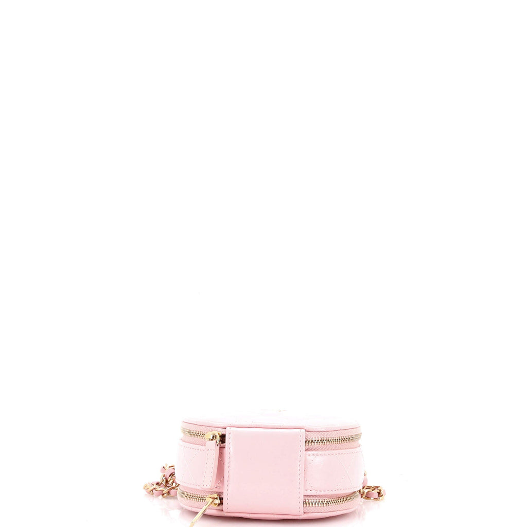 Handle with Care Round Vanity Case with Chain Quilted Lambskin Small
