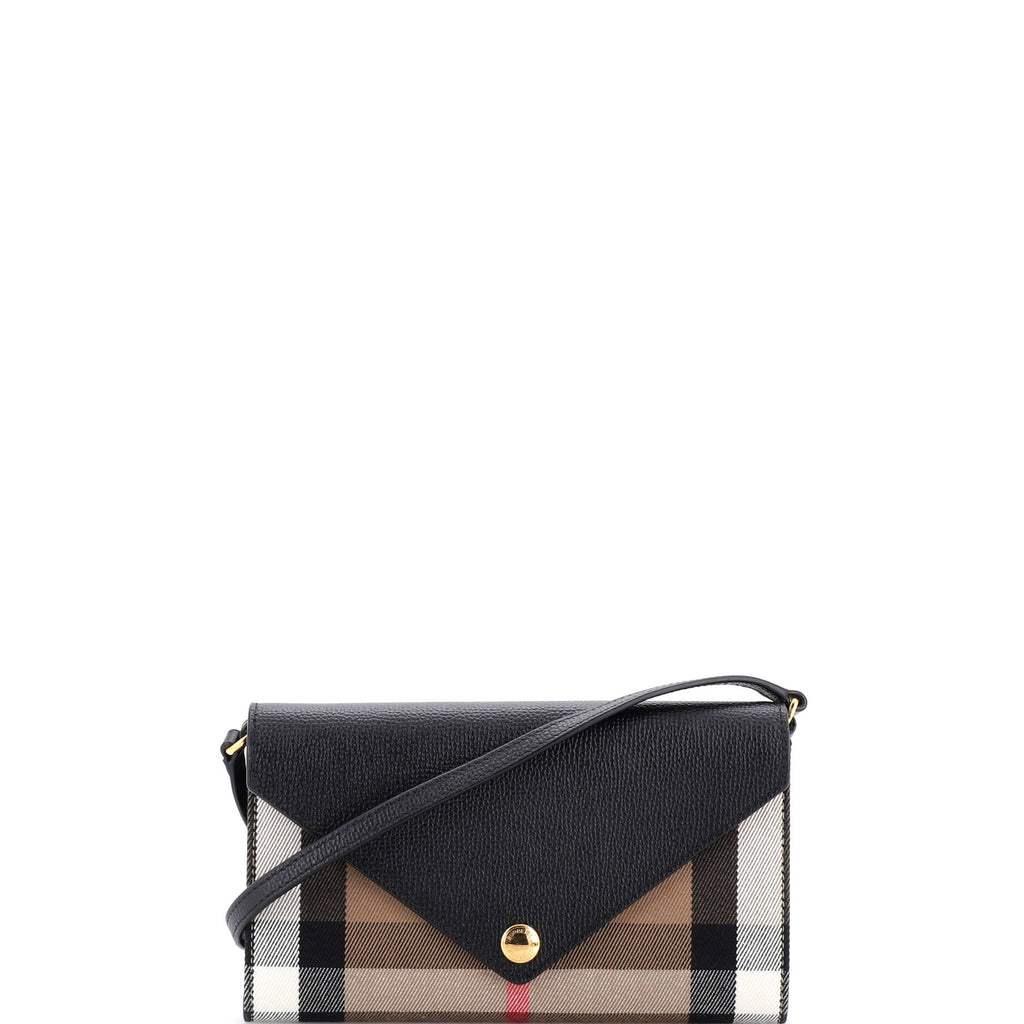 Hannah Envelope Wallet on Strap Leather and House Check Canvas