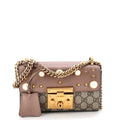 Pearly Padlock Shoulder Bag GG Coated Canvas with Studded Leather Small