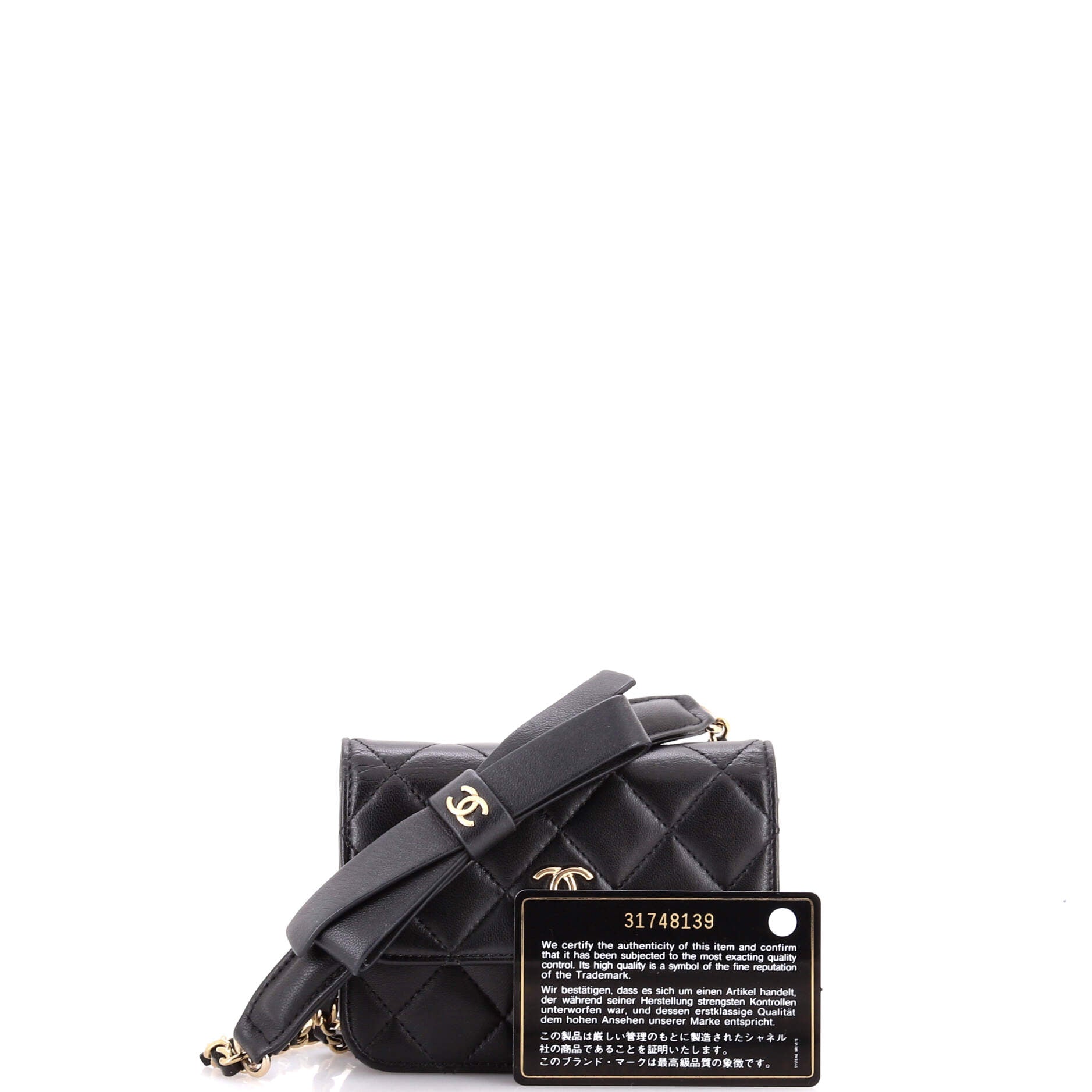 Bow Strap Card Holder on Chain Quilted Lambskin