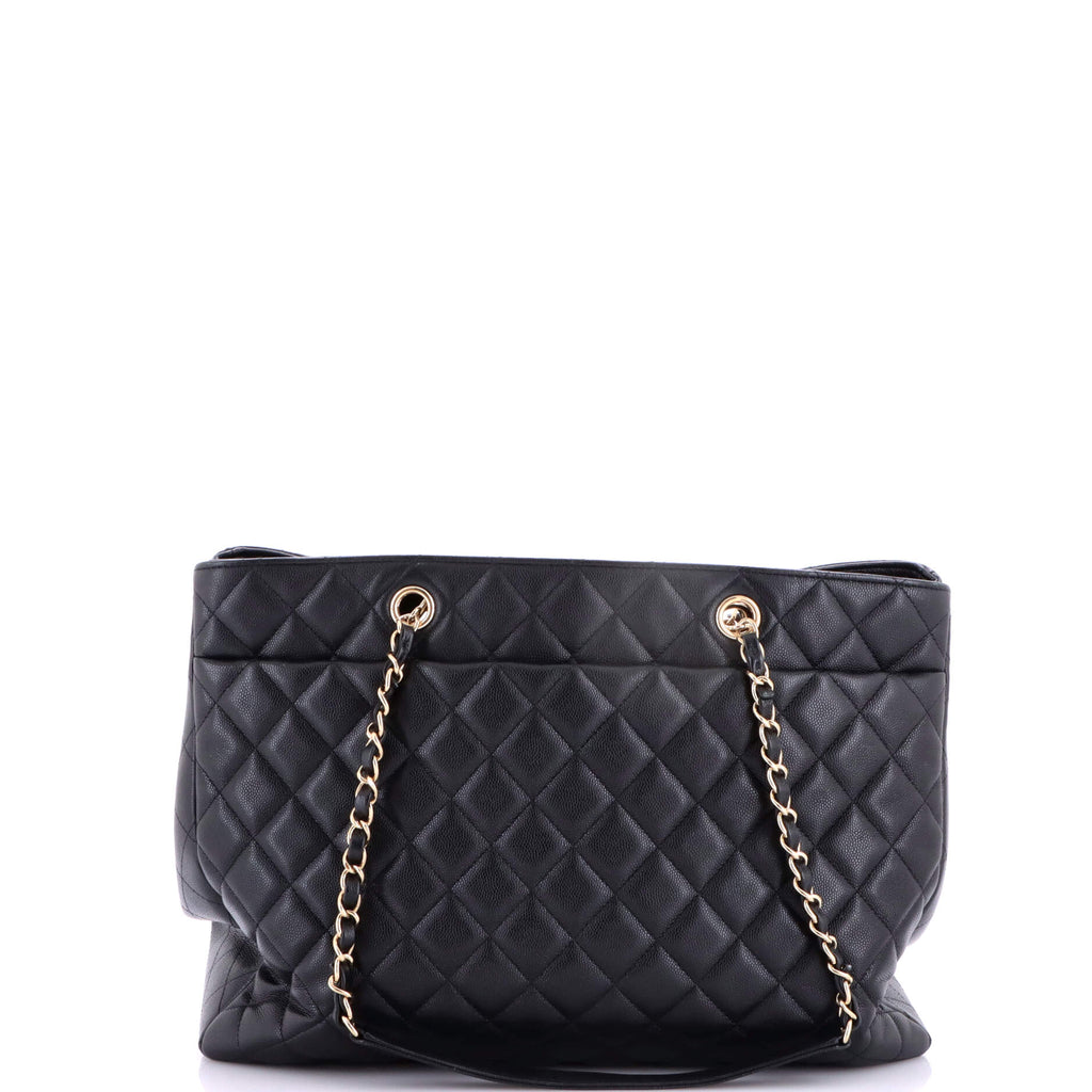 Classic CC Shopping Tote Quilted Caviar Large