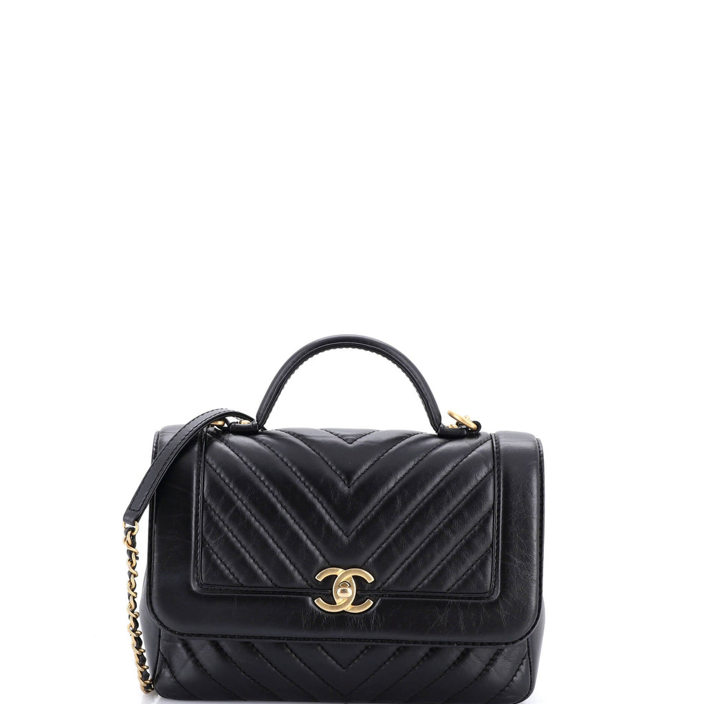 Top Handle Flap Bag Chevron Calfskin Small