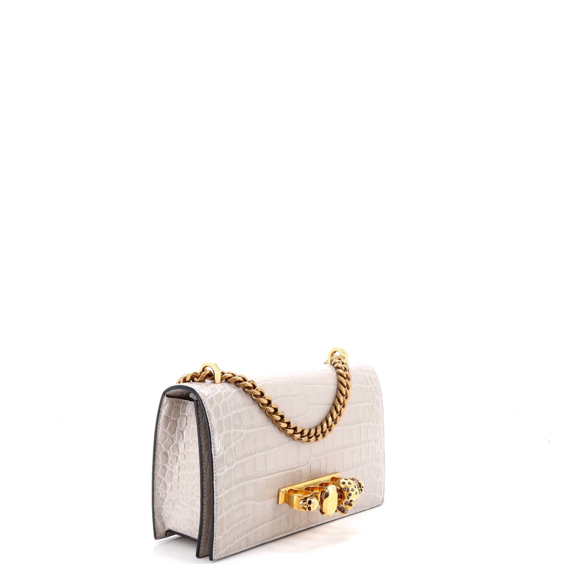 Jewelled Flap Satchel Crocodile Embossed Leather Medium